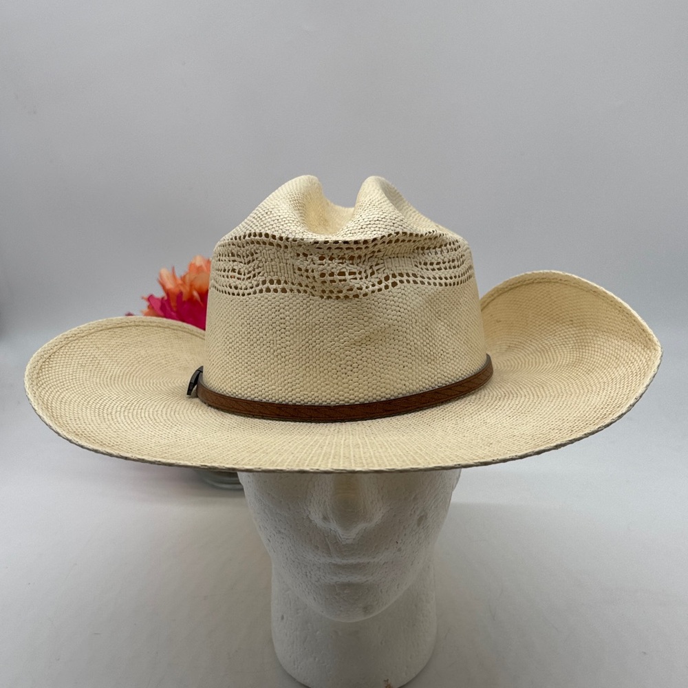 Cream Straw Cowboy Hat with Brown Band